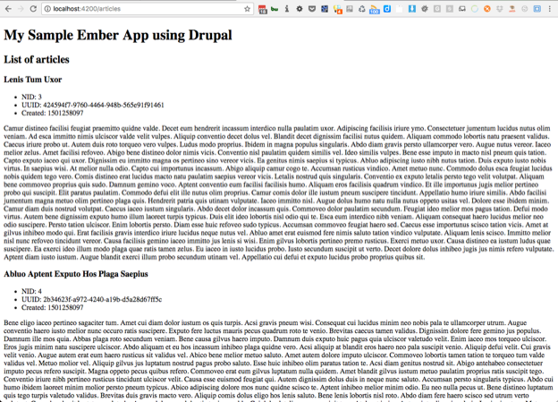Screenshot of ember app showing article listing